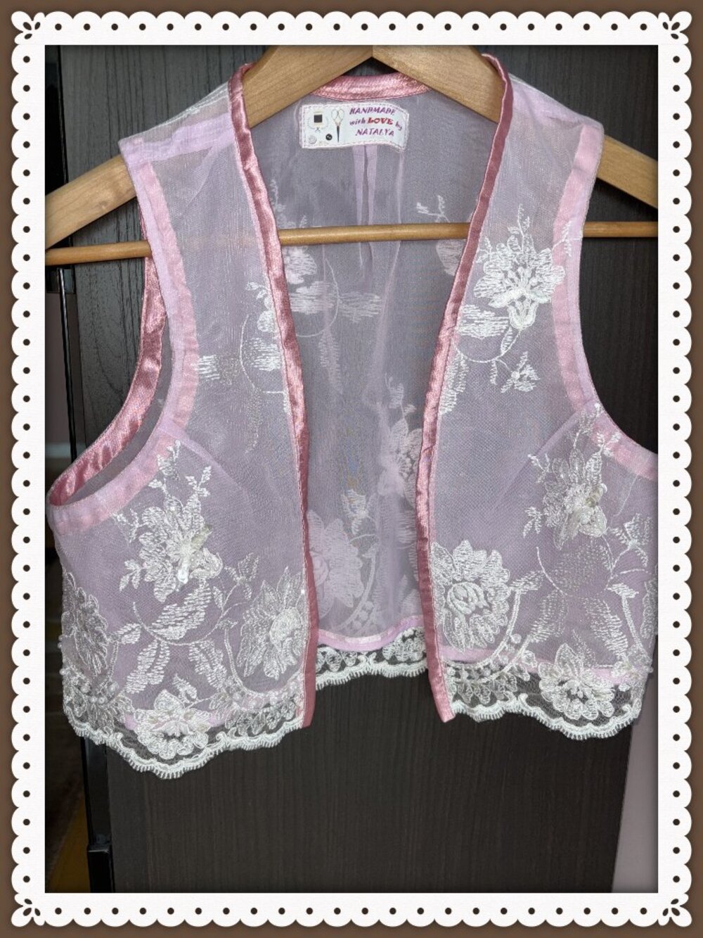 Bridal Bolero Sleeveless Lined Vest Beaded Lace Pearls Sequins Handmade New Sz M